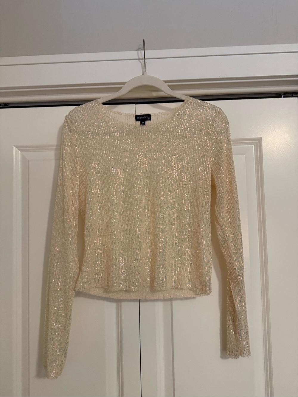 Sequin Cream Long Sleeve Top